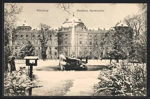 AK Würzburg, Residenz im Schnee, Gartenseite