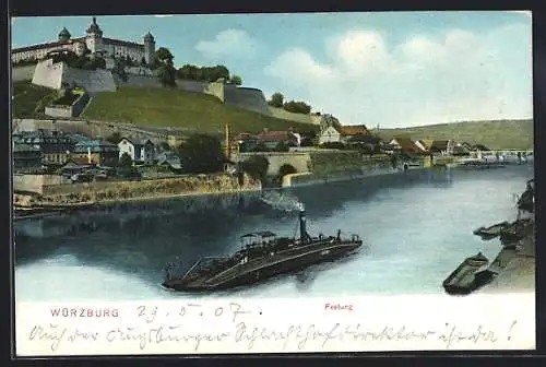 AK Würzburg, Festung, Passage einer Dampffähre