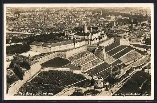 AK Würzburg, Ansicht der Festung vom Flugzeug aus