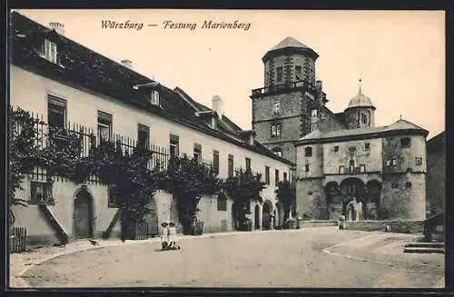 AK Würzburg, Festung Marienburg mit Mädchen