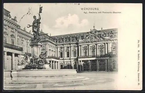 AK Würzburg, Köngiliche Residenz mit Frankonia-Brunnen