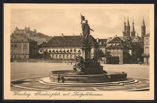 AK Würzburg, Residenzplatz mit Luitpoldbrunnen