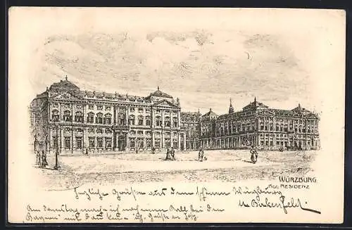 Lithographie Würzburg, Königliche Residenz