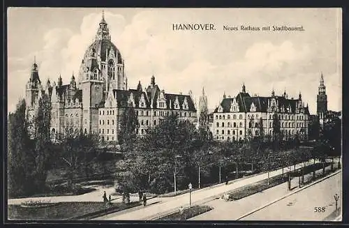 AK Hannover, Neues Rathaus mit Stadtbauamt