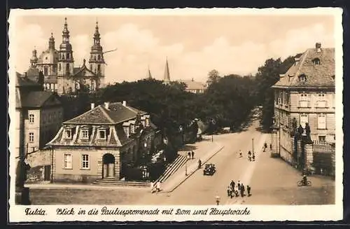 AK Fulda, Pauluspromenade mit Dom und Hauptwache