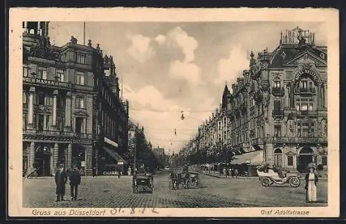 AK Düsseldorf, Blick in die Graf Adolfstrasse mit Pferdekutsche