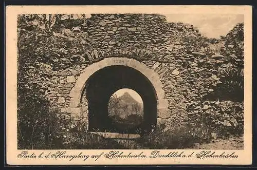 AK Hohentwiel, Herzogsburg, Durchblick a. d. Hohenkrähen