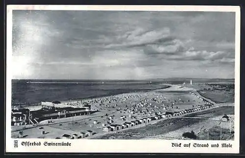 AK Swinemünde, Ostseebad, Blick auf Strand und Mole