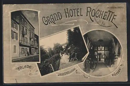 AK Neris-les-Bains, Grand Hotel Rochette, Facade, Jardin, Entrée