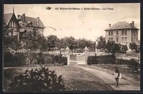 AK Néris-les-Bains, Néris-Terrasse, les Villas, Junge mit Zeitung