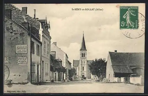 AK St-Rémy-en-Rollat /Allier, Strassenpartie mit Kirche