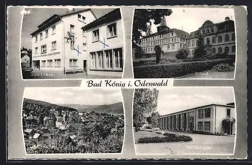 AK Bad König i. Odenwald, Pension zum Löwen, Schloss, Wandelhalle, Gesamtansicht