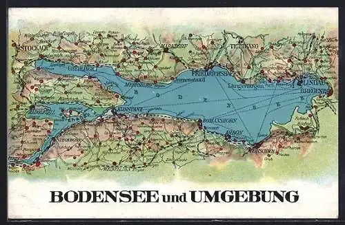 AK Friedrichshafen, Bodensee und Umgebung, geografische Karte