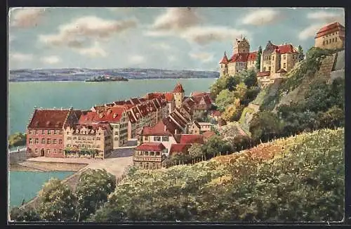Künstler-AK Meersburg a. B., Unterstadt und Schloss