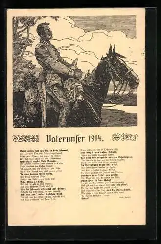 AK Vaterunser 1914, Soldat auf Pferd sitzend, Gedicht von Mirko Jelusich