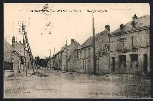 AK Hartennes et Taux, Rue principale en 1925