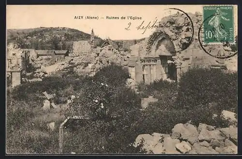 AK Aizy /Aisne, Ruines de l`Eglise