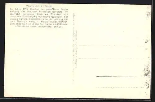 AK Wanfried /Werratal, Rathaus mit Hellwig-Gedenktafel eingeweiht 1913