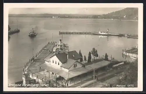 AK Bregenz, Dampfer am Hafen des Bodensees