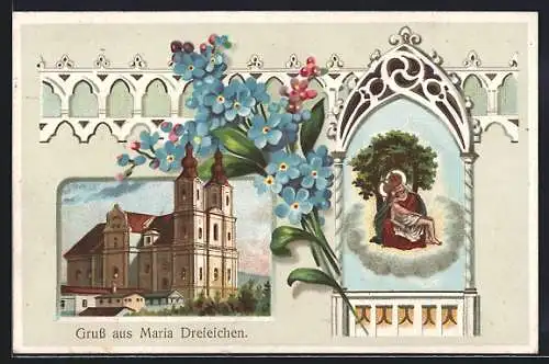 AK Maria Dreieichen, Basilika, Heiligenbild, Vergissmeinnicht