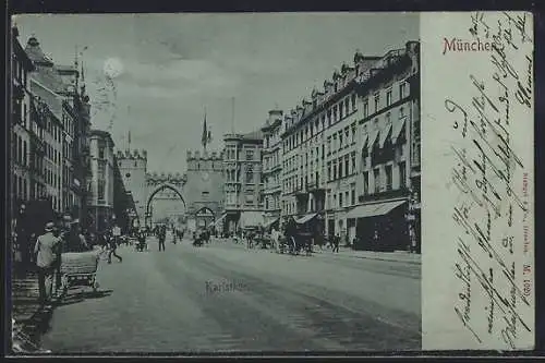 Mondschein-AK München, Blick auf das Karlsthor