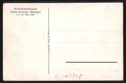 AK Stuttgart, Brandkatastrophe altes Schloss 1931