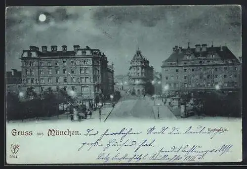 Mondschein-AK München, Der Karlsplatz bei Nacht