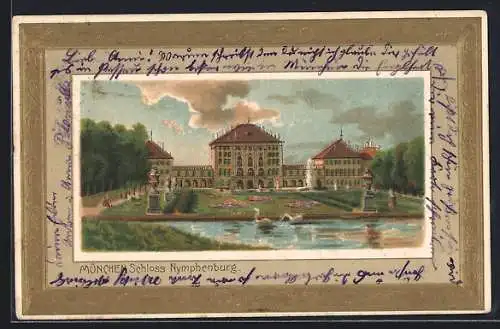 Lithographie München, Das Schloss Nymphenburg im Passepartout