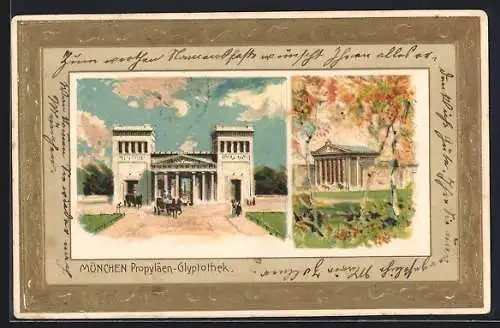 Lithographie München, Propypläen und Glyptothek