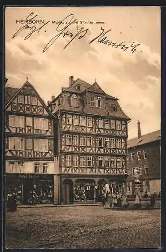 AK Herborn / Dillkreis, Marktplatz mit Stadtbrunnen