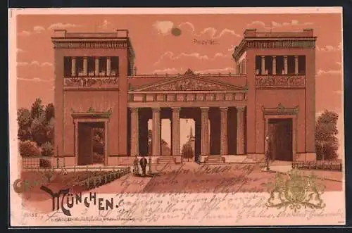 Sonnenschein-Lithographie München, Propyläen mit Paar