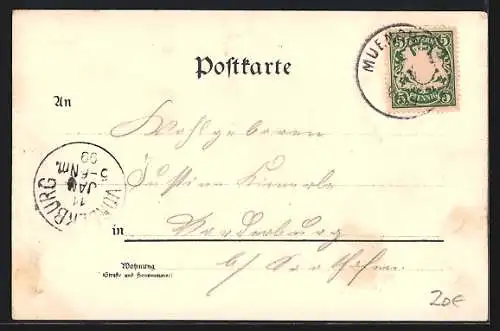 Künstler-AK München, Hof- und Nationaltheater, Frau am Postkasten