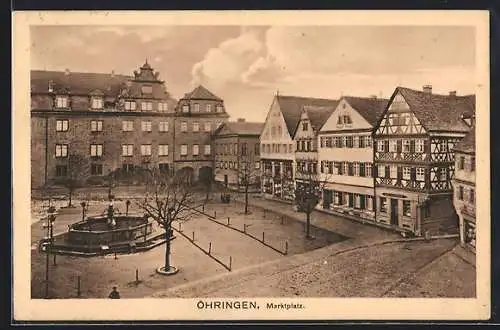 AK Öhringen, Marktplatz mit Brunnen