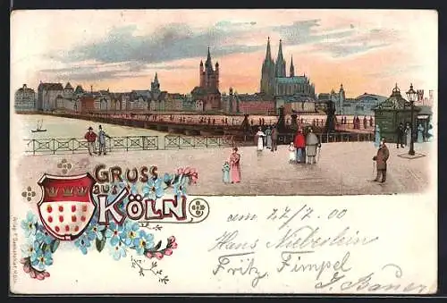 Lithographie Köln, Stadtpanorama mit Wappen