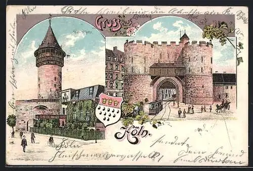 Lithographie Köln, Eigelstein Thor und Ulre Pforte