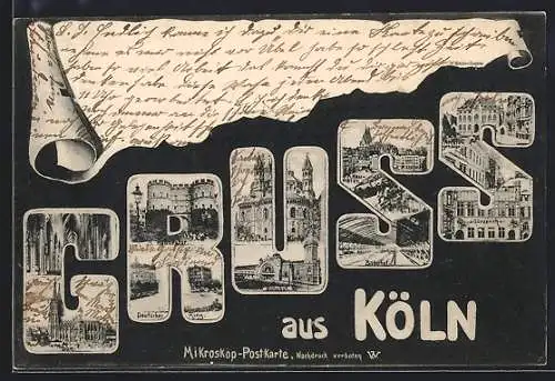 AK Köln, Hahnentor, Deutscher Ring, Heumarkt, Dom und Bahnhof im Schriftzug-Passepartout