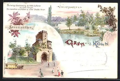 Lithographie Köln, Severinsthor und Volksgarten