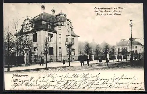 AK München, Lindwurmstrasse mit Villa des Krankenhausdirektors Professors von Bauer