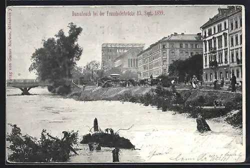 AK München, Dammbruch bei der Fraunhoferbrücke 1899, Unwetter