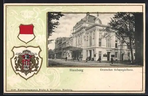 Passepartout-Lithographie Hamburg-St.Georg, Deutsches Schauspielhaus, Stadtwappen