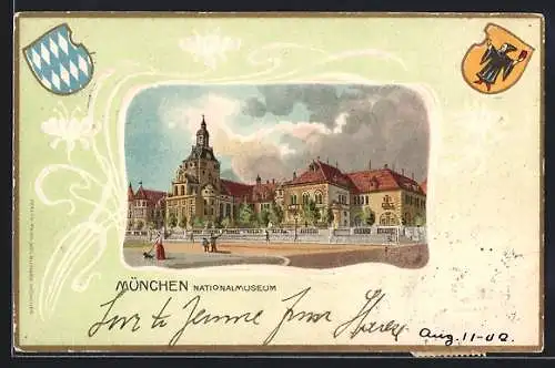 Passepartout-Lithographie München, Nationalmuseum, Wappen mit Münchner Kindl