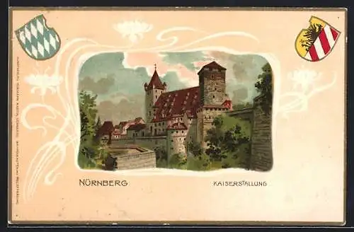 Passepartout-Lithographie Nürnberg, Kaiserstallung, Wappen