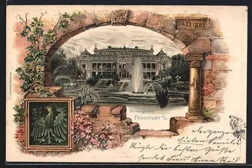 Passepartout-Lithographie Frankfurt-Westend, Palmengarten, Adler