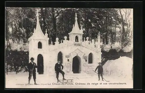 AK La Chaux-de-Fonds, Chateau de neige et ses constructeurs, Eisplastik