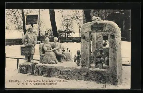 AK Clausthal-Zellerfeld, Schneebauten beim Winterfest des O.H.S.K.