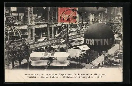 AK Paris, Grad Palais, Deuxième Exposition de Locomotion Aérienne 1910, Ballon