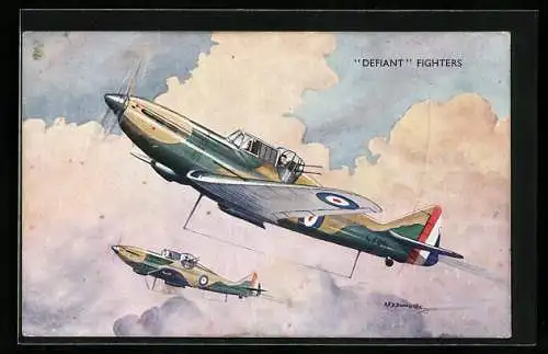 Künstler-AK Defiant Fighters, Flugzeug