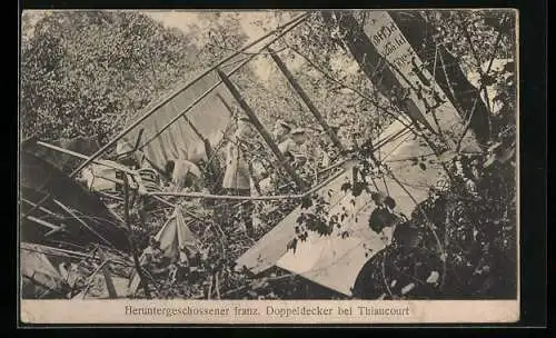 AK Thiaucourt, Heruntergeschossener französischer Doppeldecker