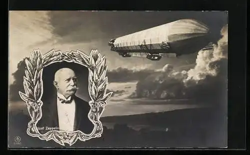 AK Portrait von Graf Zeppelin, Luftschiff im Flug