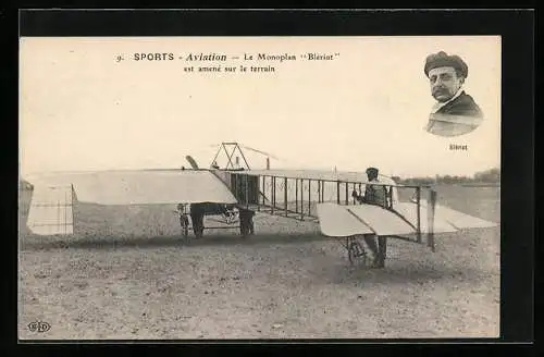 AK Flugzeug vor dem Start, Portrait von Pilot Bleriot